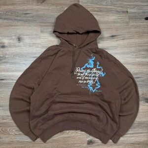 vintage 2000s brown y2k jesus cross graphic sun faded hoodie